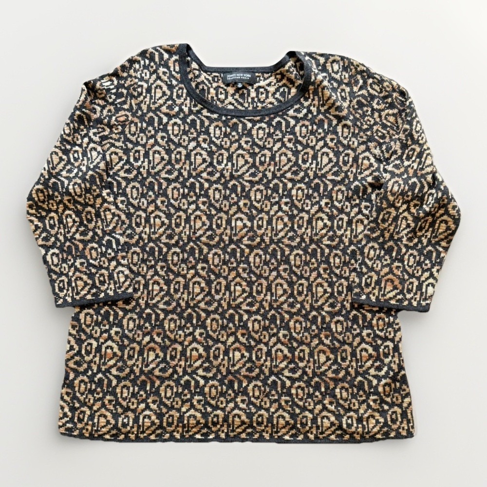 Jones New York Sweater Womens 3XL Leopard Print Pullover Long Slv Top Plus-size
